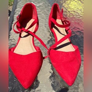 COPY - Madden Girl Womens Red Faux Suede Pointed Toe Strappy Flats Sz 8 NWOT